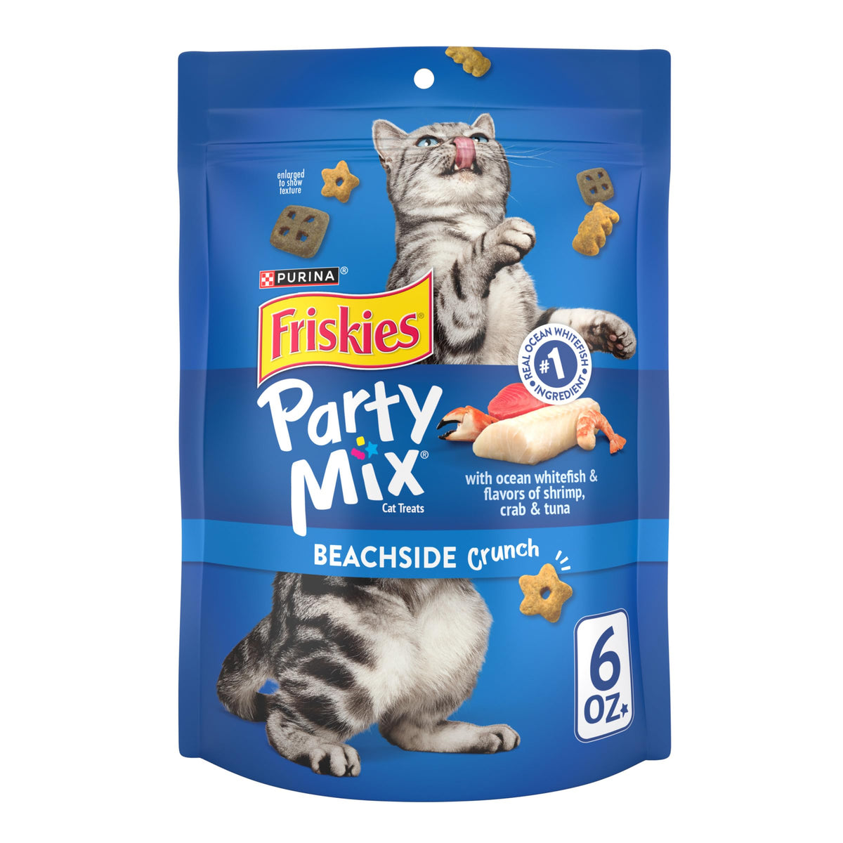 Friskies Party Mix Beachside Crunch: bocadillos crujientes que complacen el paladar felino.