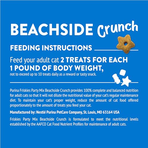 Friskies Party Mix Beachside Crunch: sabor marino para gatos curiosos que aman mariscos.