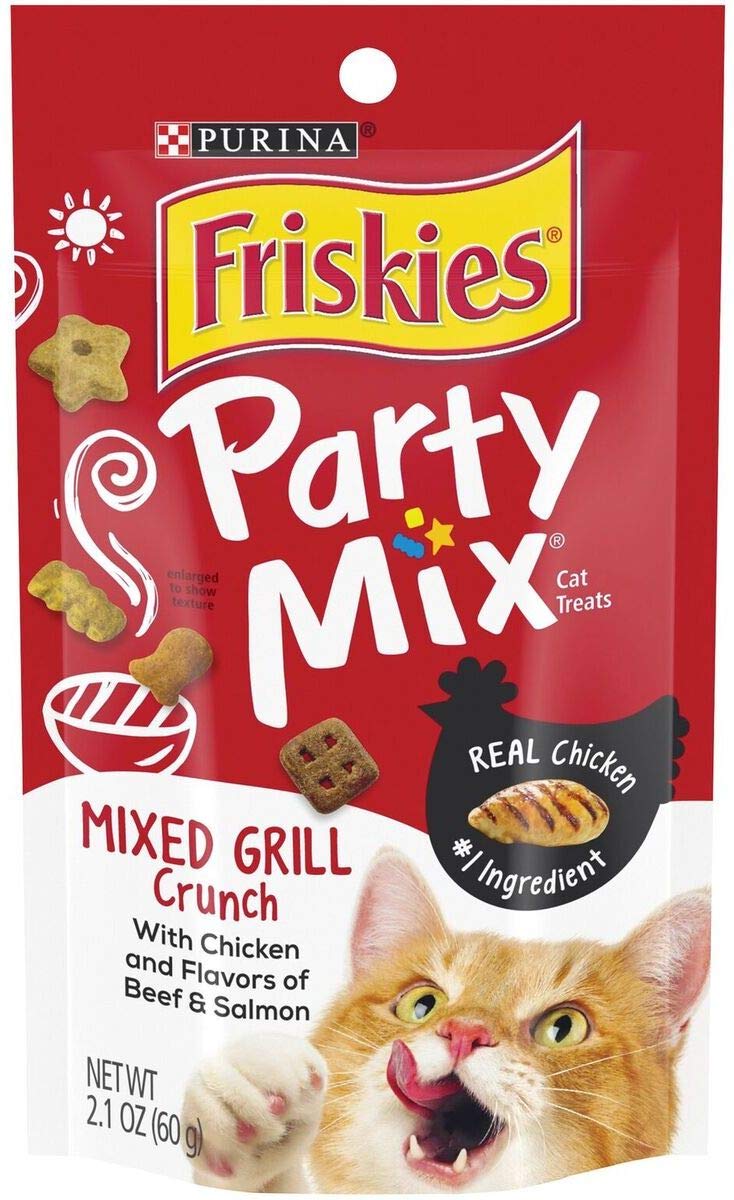 Friskies Party Mix golosinas para gato pollo asado crujiente, premiar tras el juego