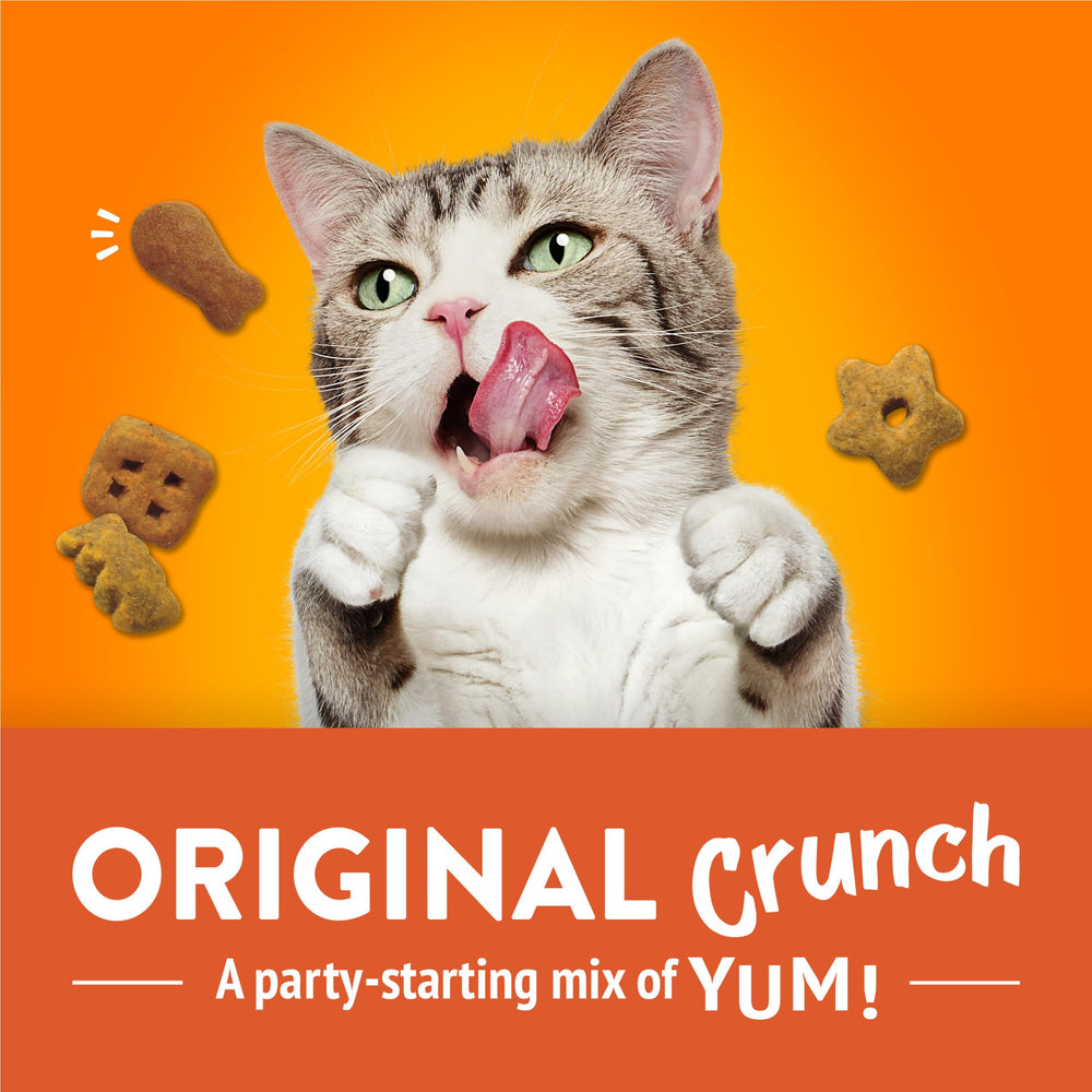 Friskies Party Mix Original Crunch destaca su textura crujiente que ayuda a la limpieza dental
