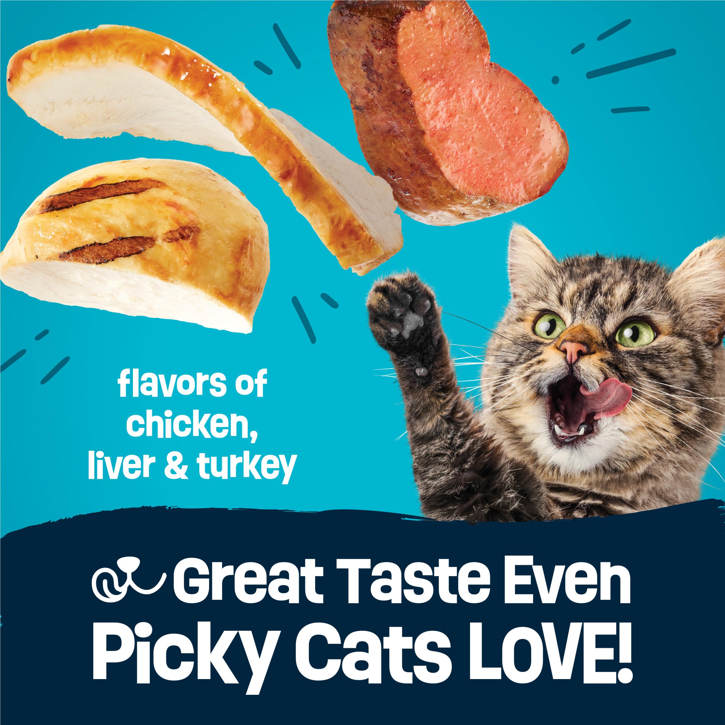 Friskies Party Pack’d granulados proteina para gatos adultos, apoyo a la energia diaria.