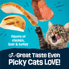 Friskies Party Pack’d granulados proteina para gatos adultos, apoyo a la energia diaria.