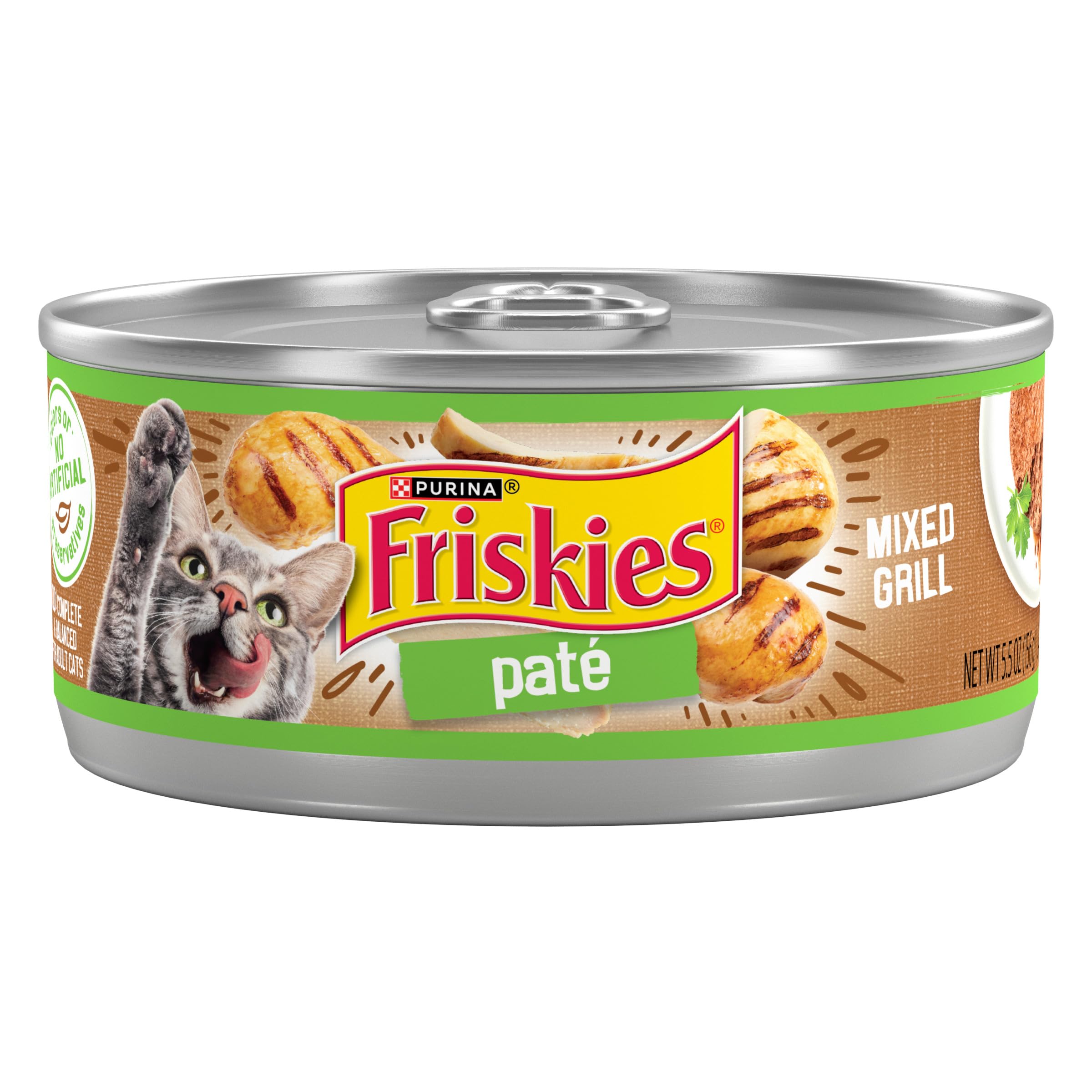 Friskies Paté Mezcla a la Parrilla, lata 1: sabor delicioso para estimular el apetito felino