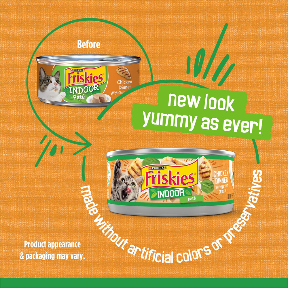 Friskies paté de pollo interno, textura suave que invita a comer.