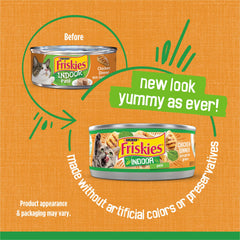 Friskies paté de pollo interno, textura suave que invita a comer.