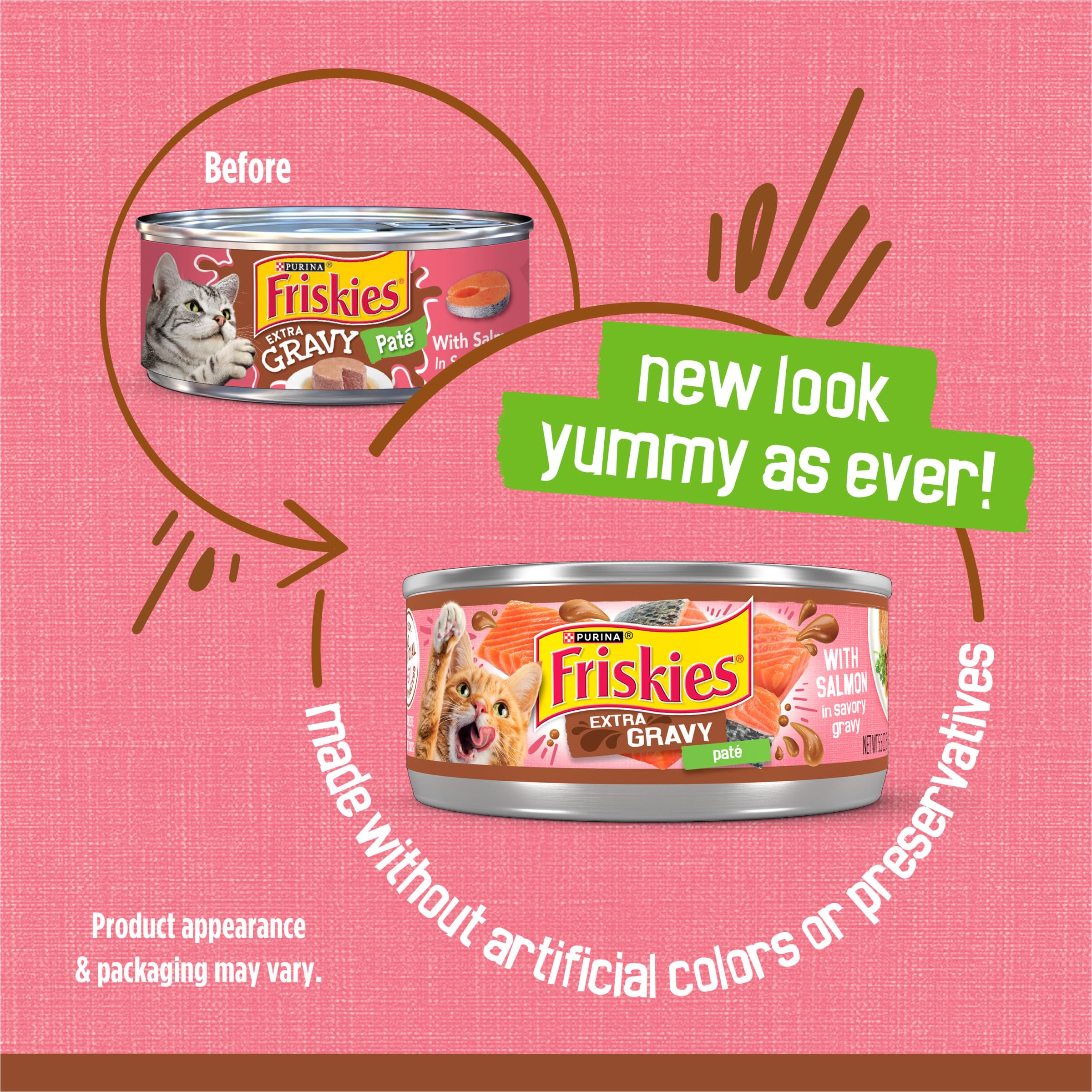 Friskies paté salmón, textura suave: facilita masticar bocados pequeños para gatos.