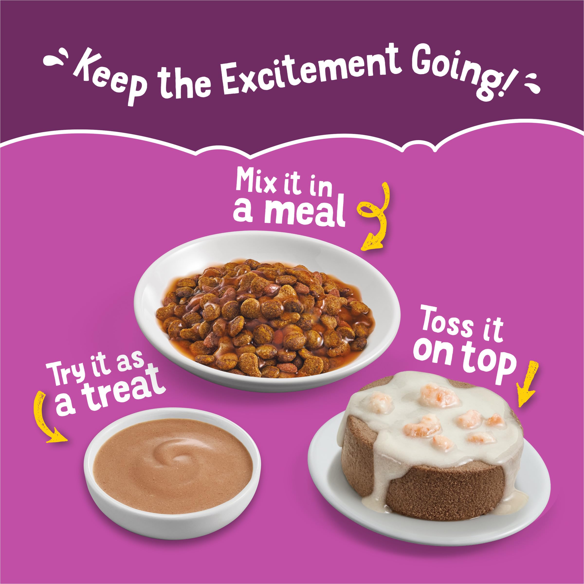 Friskies: pedacitos y caldo, porción individual; snack húmedo o complemento para croquetas.