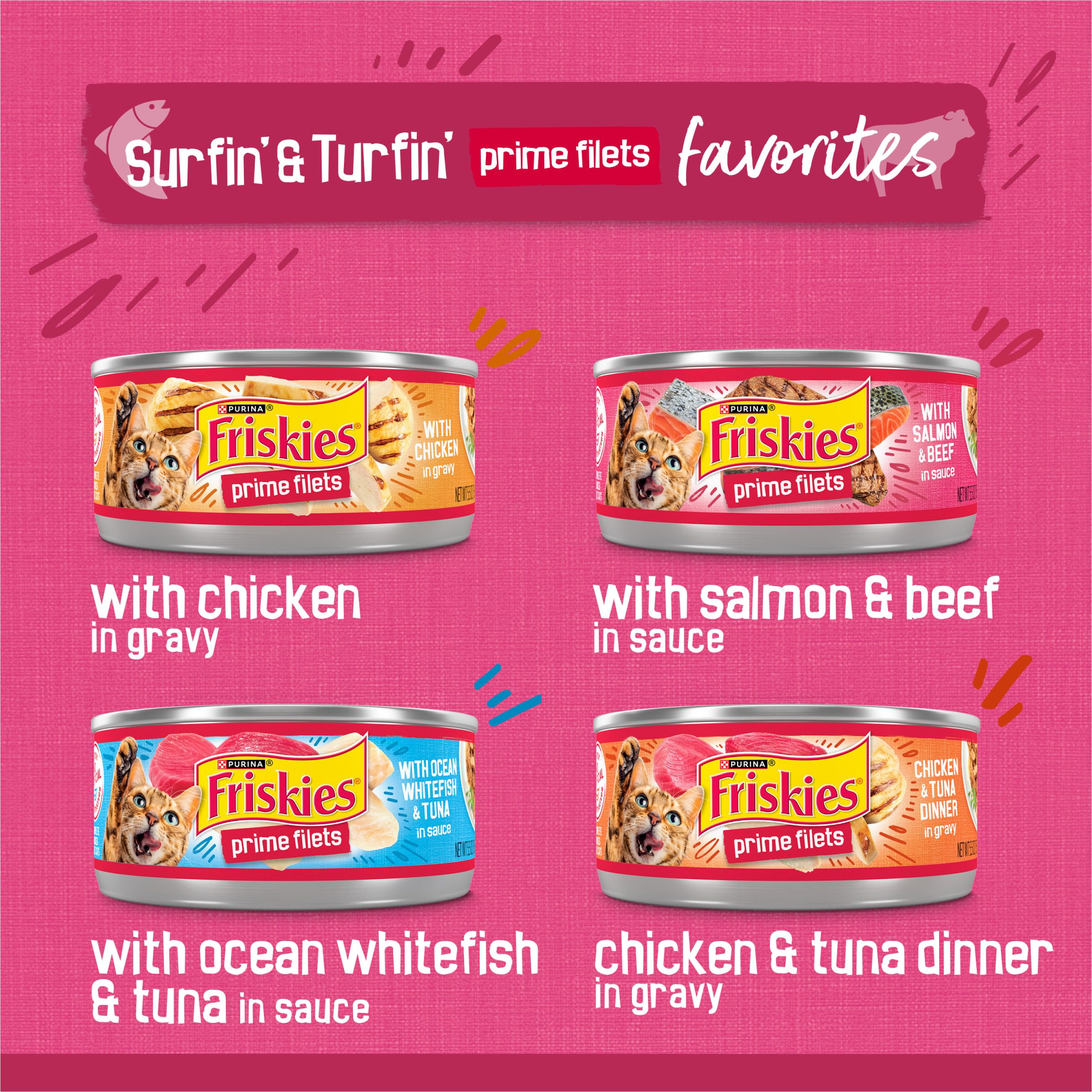 Friskies filetes selectos con salsa, trozos tiernos que facilitan la comida diaria