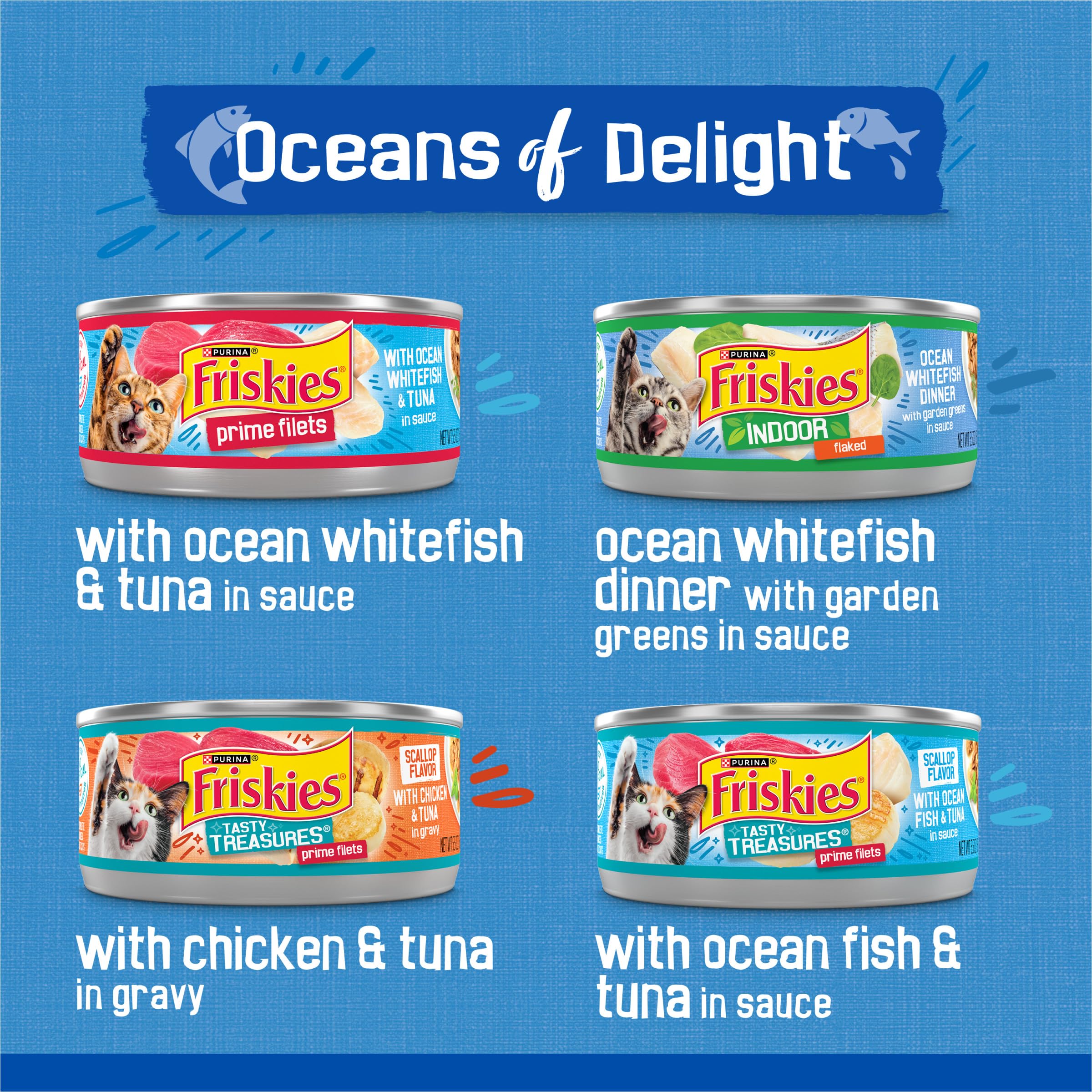 Friskies Filetes Prime con atún y pollo en salsa, textura atractiva.