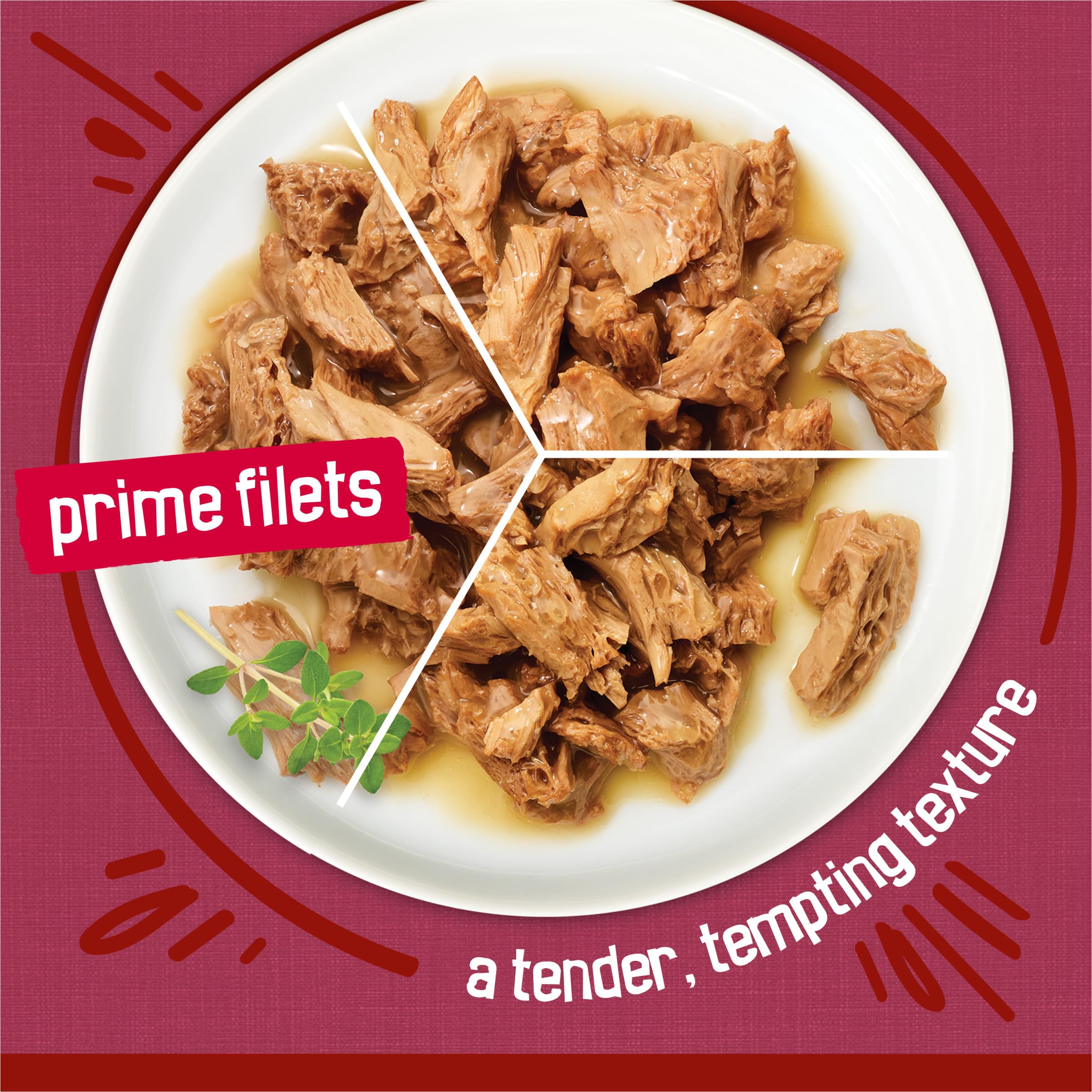 Friskies Filetes carnoso: trozos carne, textura tierna en cada bocado.