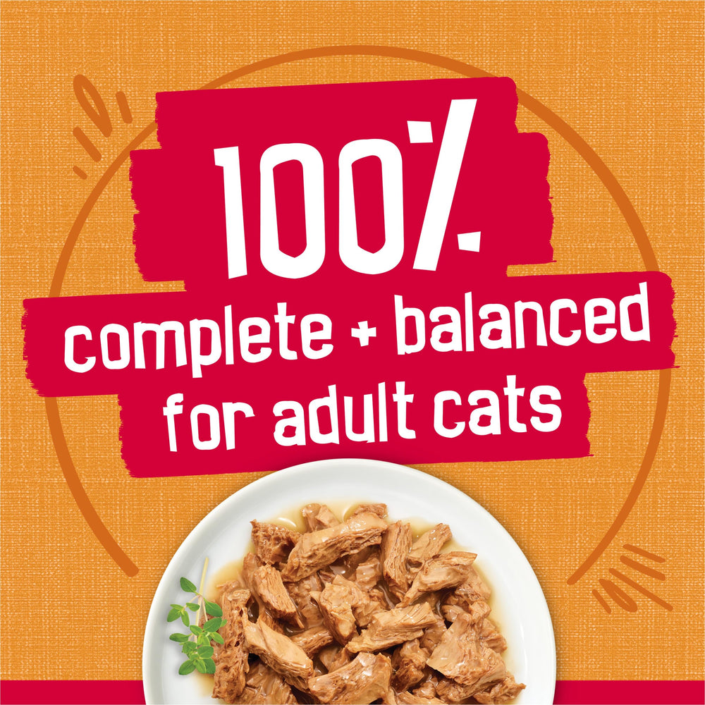 Friskies Prime Filets con pollo, nutrición completa para gatos adultos activos.