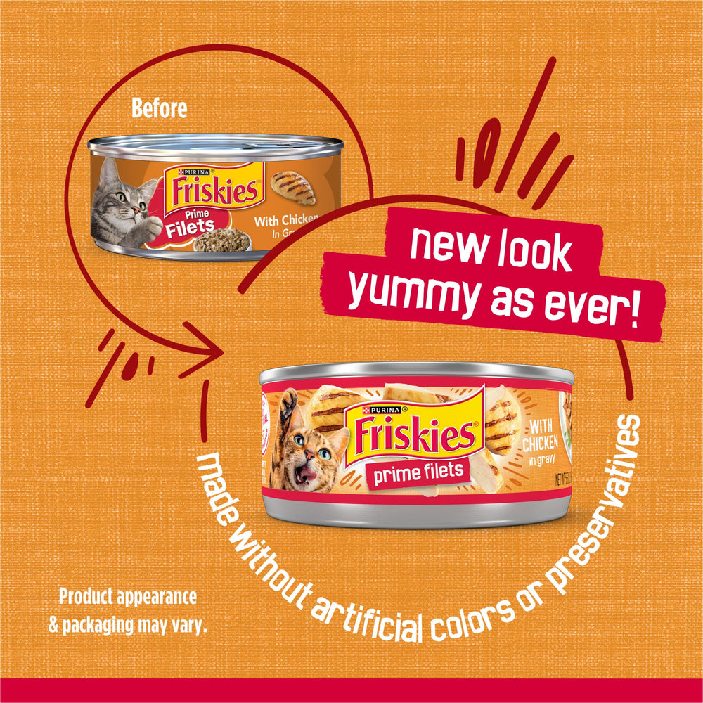 Friskies Prime Filets con pollo en trozos reales, aroma tentador que invita a servir.
