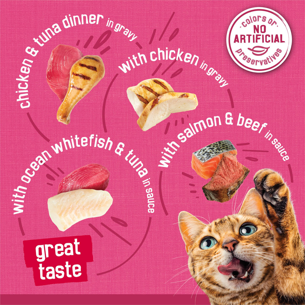 Friskies Prime Filets sabor pavo en lata de 5.5 oz para gatos curiosos.