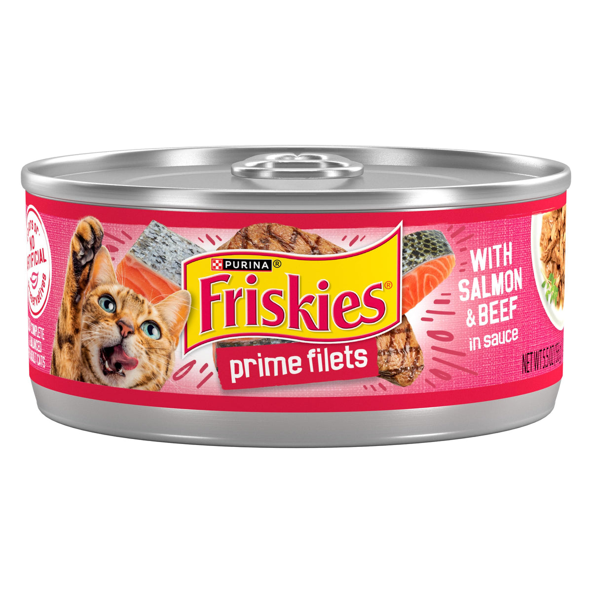 Friskies Prime Filets con salmón y carne en salsa, trozos jugosos para gatos
