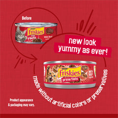 Friskies Prime Filets con ternera deshilachada, pedazos jugosos para masticar.