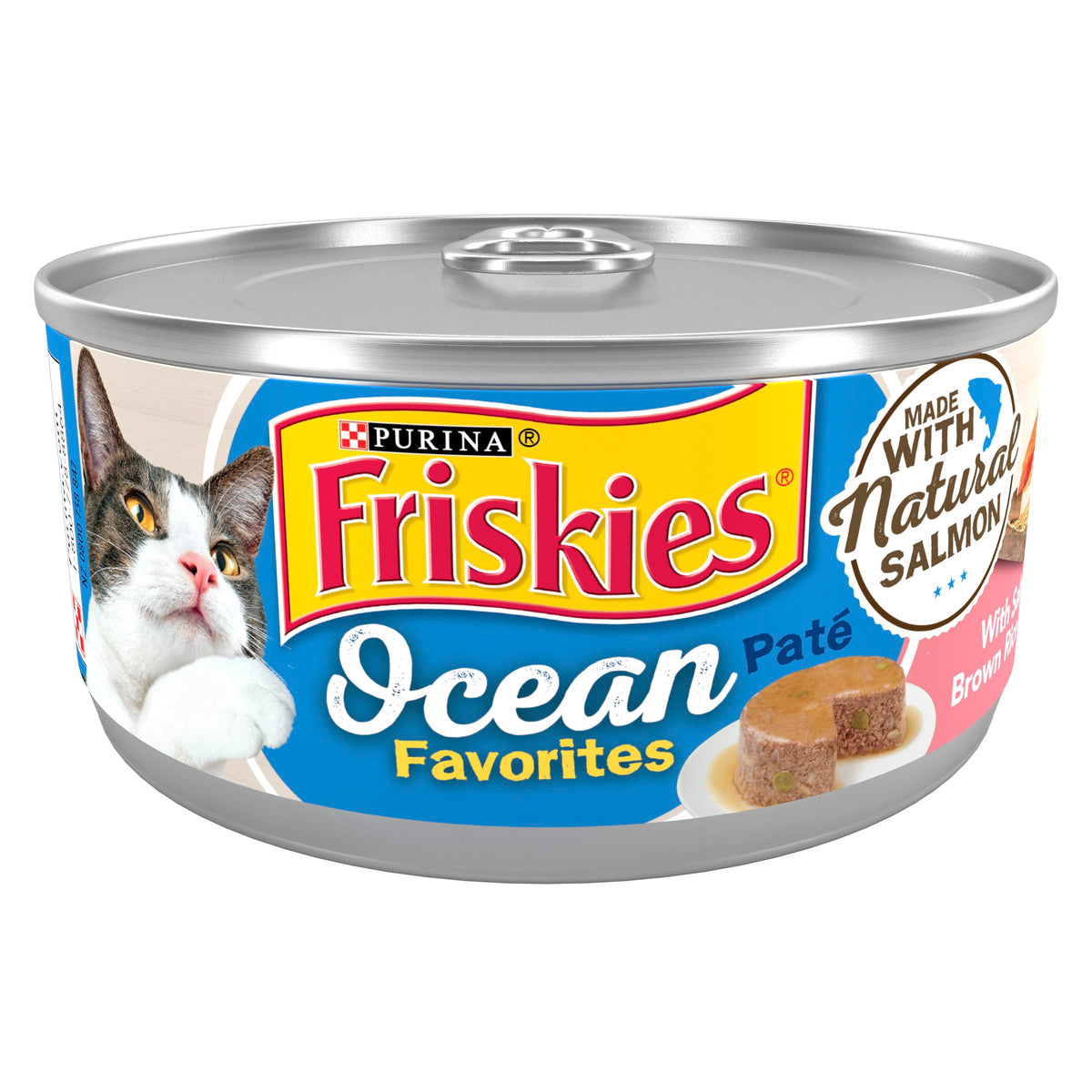 Friskies paté de salmón en lata, sabor suave para gatos adultos