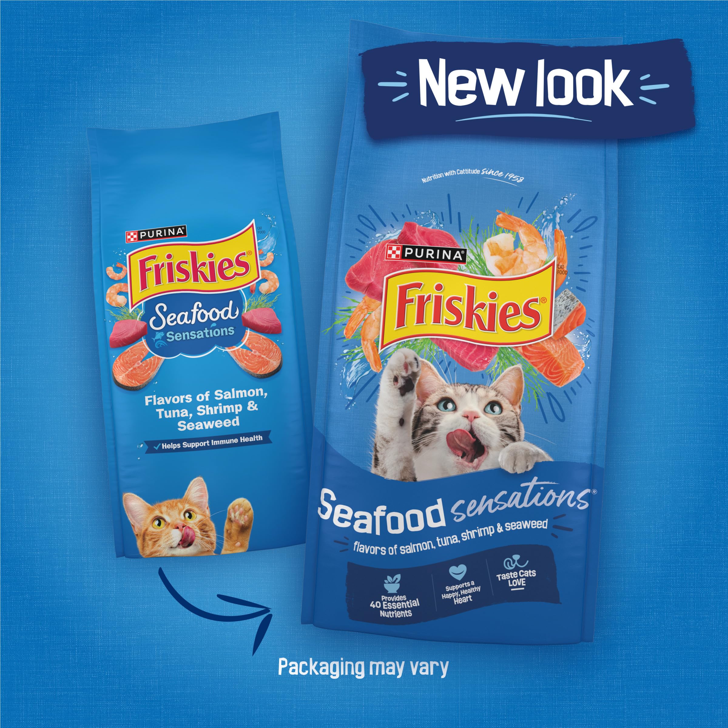 Friskies Sensaciones Mariscos: detalle croquetas con textura crujiente para masticar.