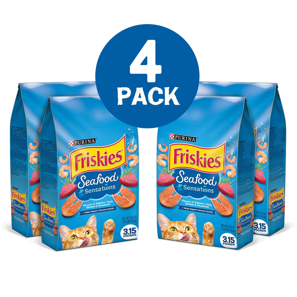 Friskies Sensaciones Salmón Atún Camarones: mezcla visual sabrosa que invita a comer.
