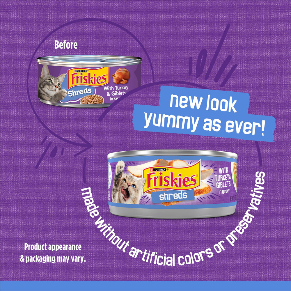 Friskies Shreds en salsa, textura deshilachada para masticar.