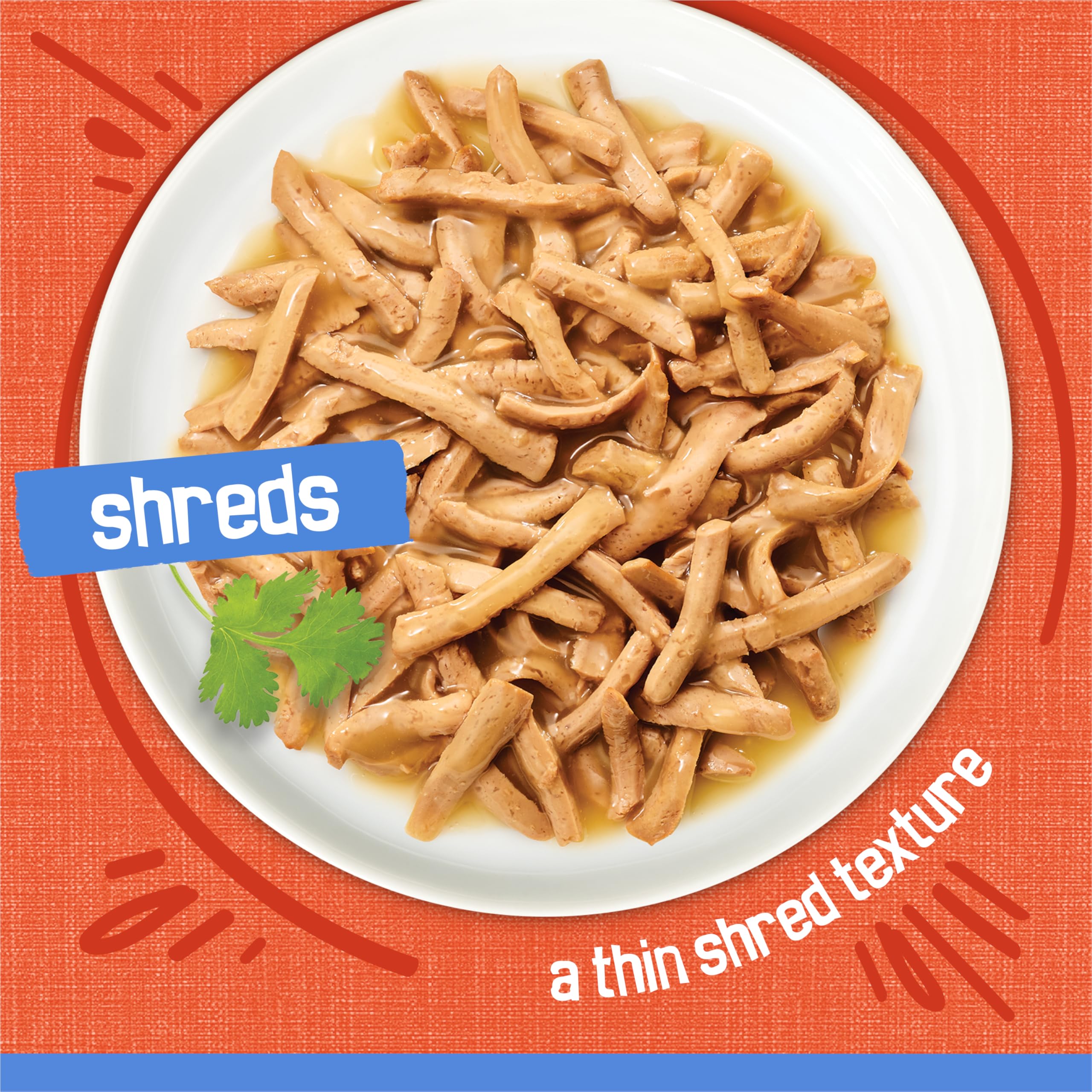Friskies Shreds salsa jugosa añade humedad y sabor a cada bocado.