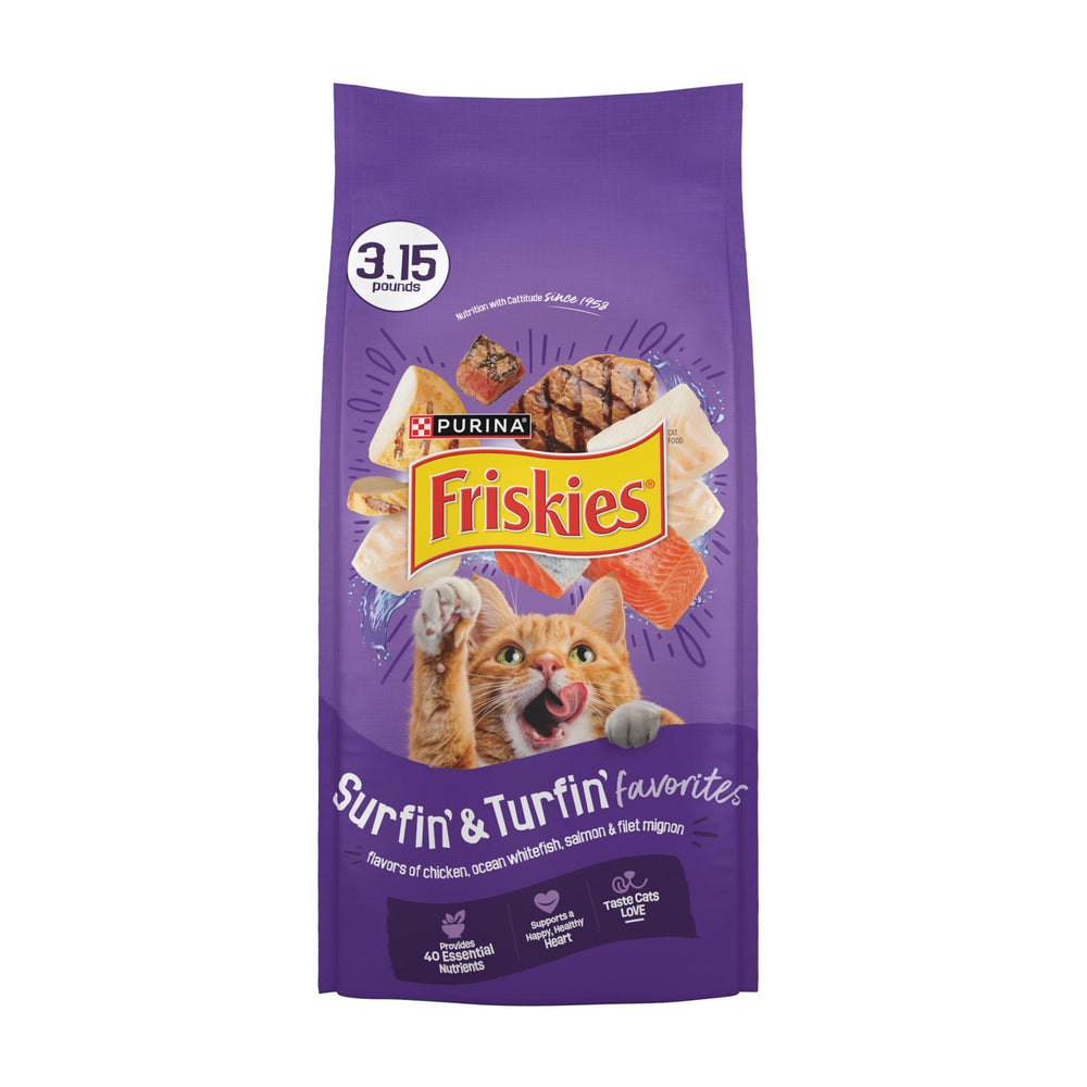 Friskies Surfin y Turfin favoritos, bolsa 3.15 lb, nutrición completa para gatos