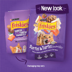 Friskies Surfin y Turfin favoritos, kibble crujiente, ayuda a dientes sanos