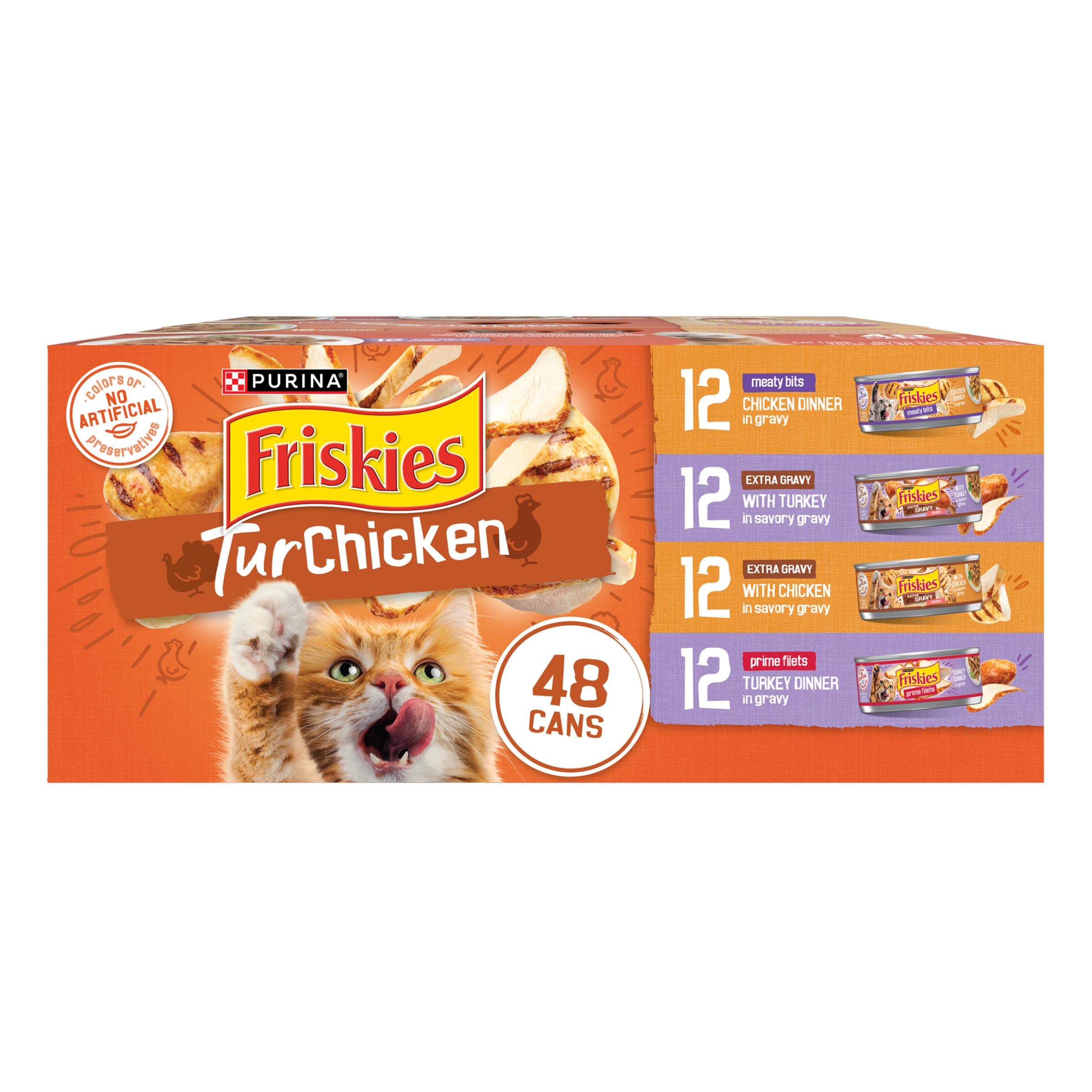 Friskies variedad latas húmedas con pavo y pollo para rotación.