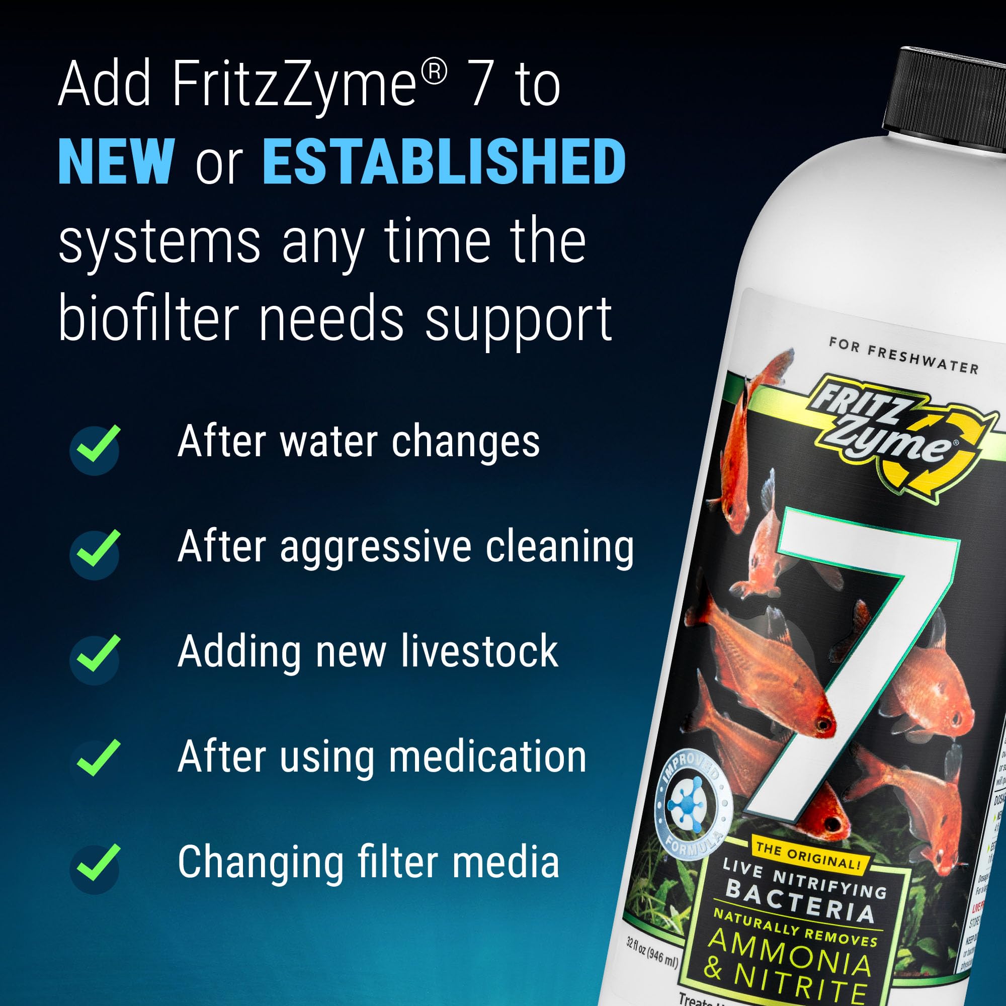FritzZyme 7: ideal tras cambios de agua para restablecer ambiente estable.