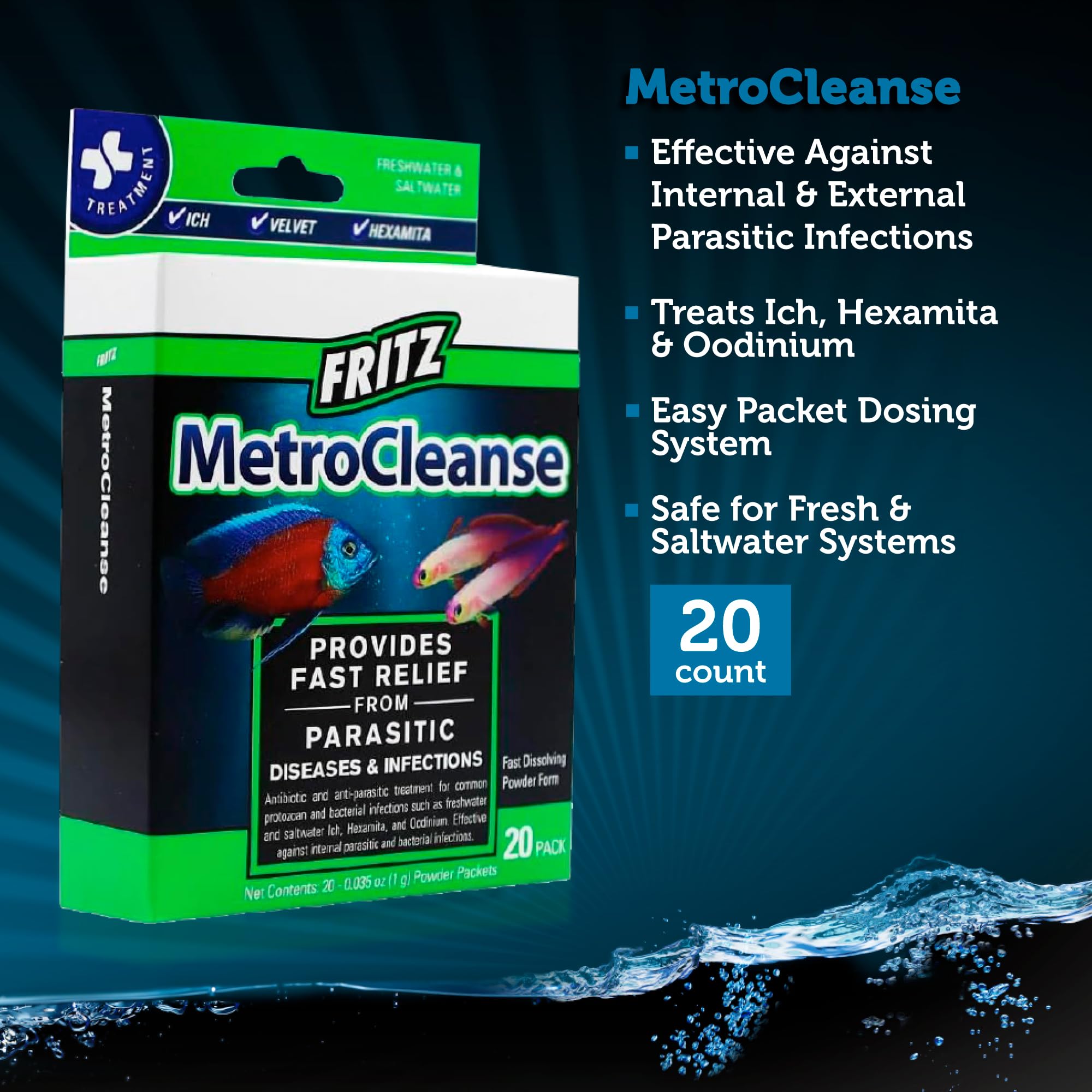 Fritz MetroCleanse tabletas, dispersión rápida para limpieza del agua.
