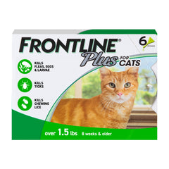 FRONTLINE Plus para gatos: empaque y presentación para protección contra pulgas y garrapatas.