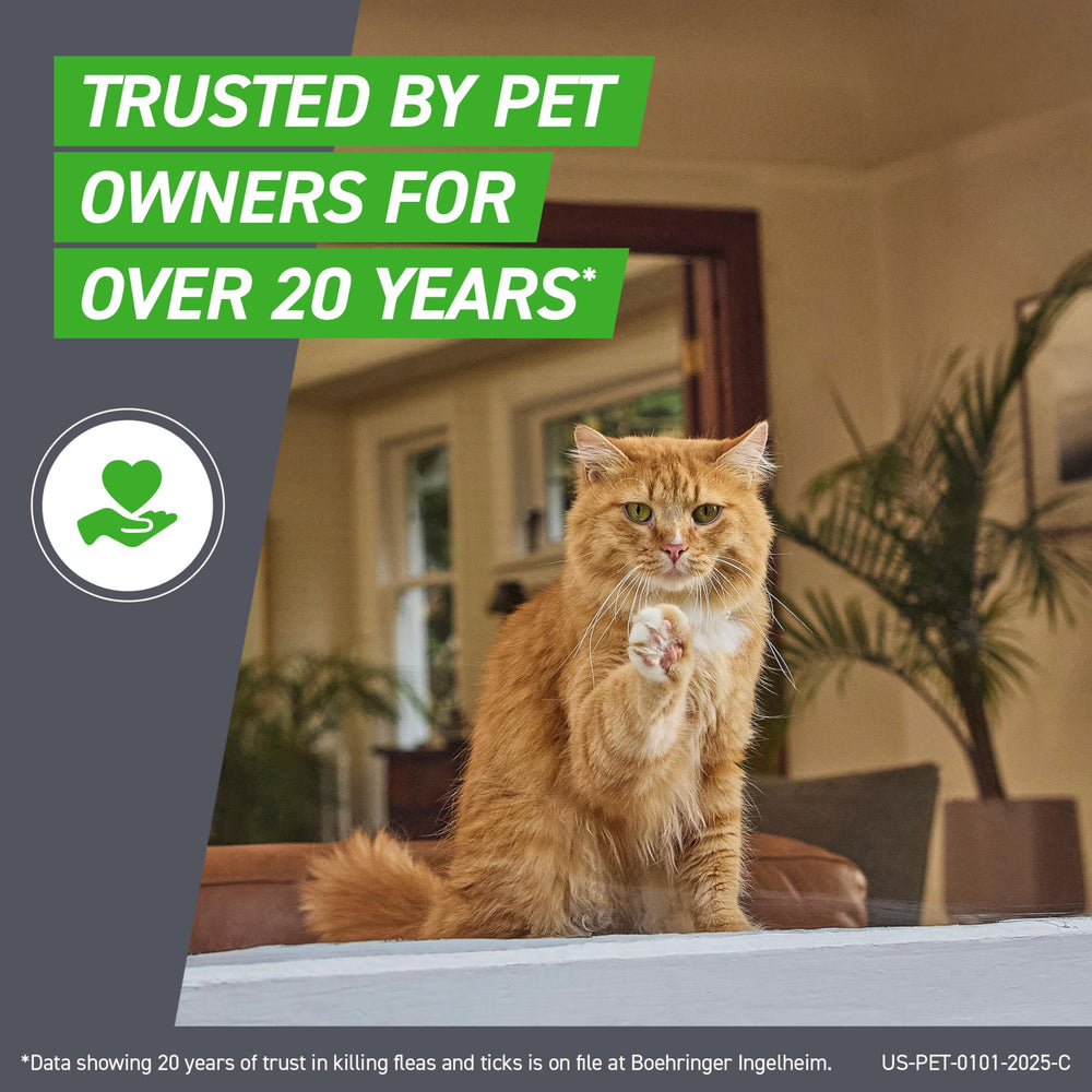 FRONTLINE Plus: protección de 30 días para gatos tras aplicación.