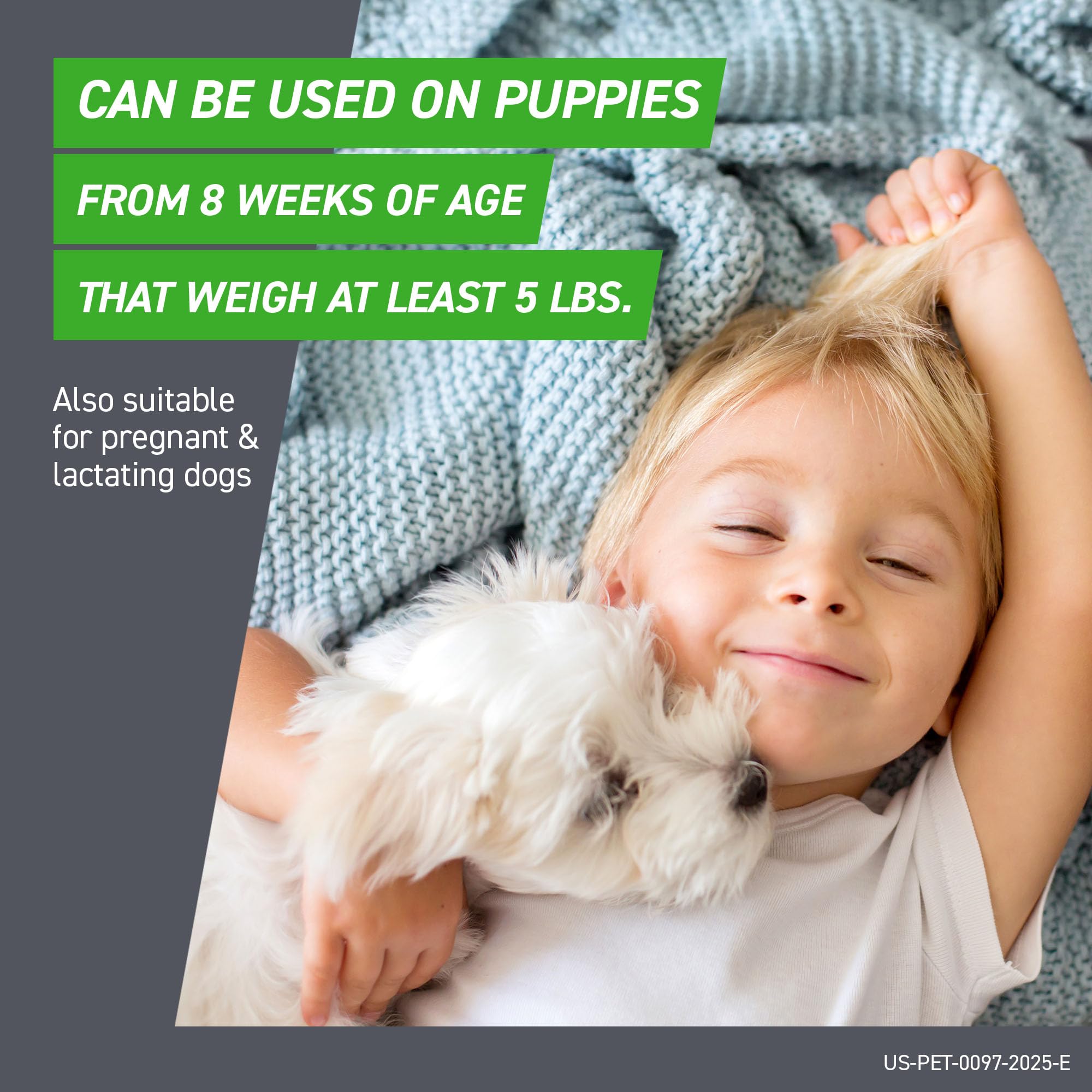 Control de pulgas, huevos y larvas con FRONTLINE Plus para perros.