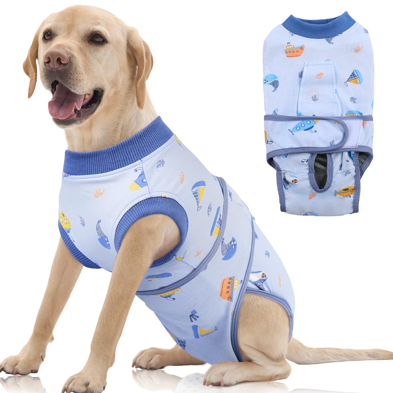 FUAMEY Recovery Suit vista frontal, cómodo para perros tras cirugía
