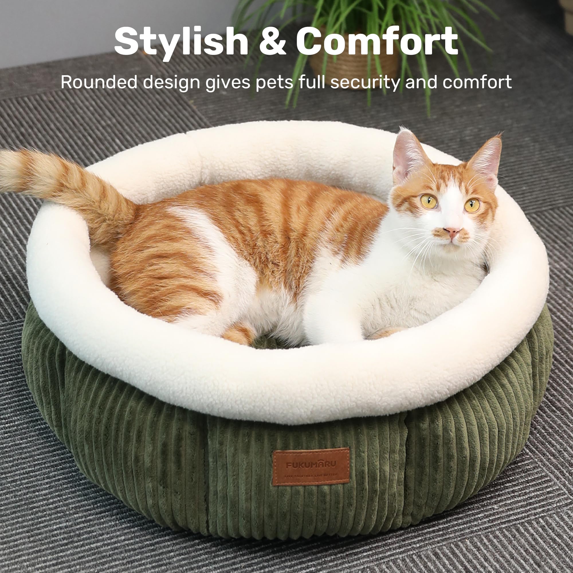 Cama FUKUMARU para gato, pana suave, sensación cálida y acogedora.