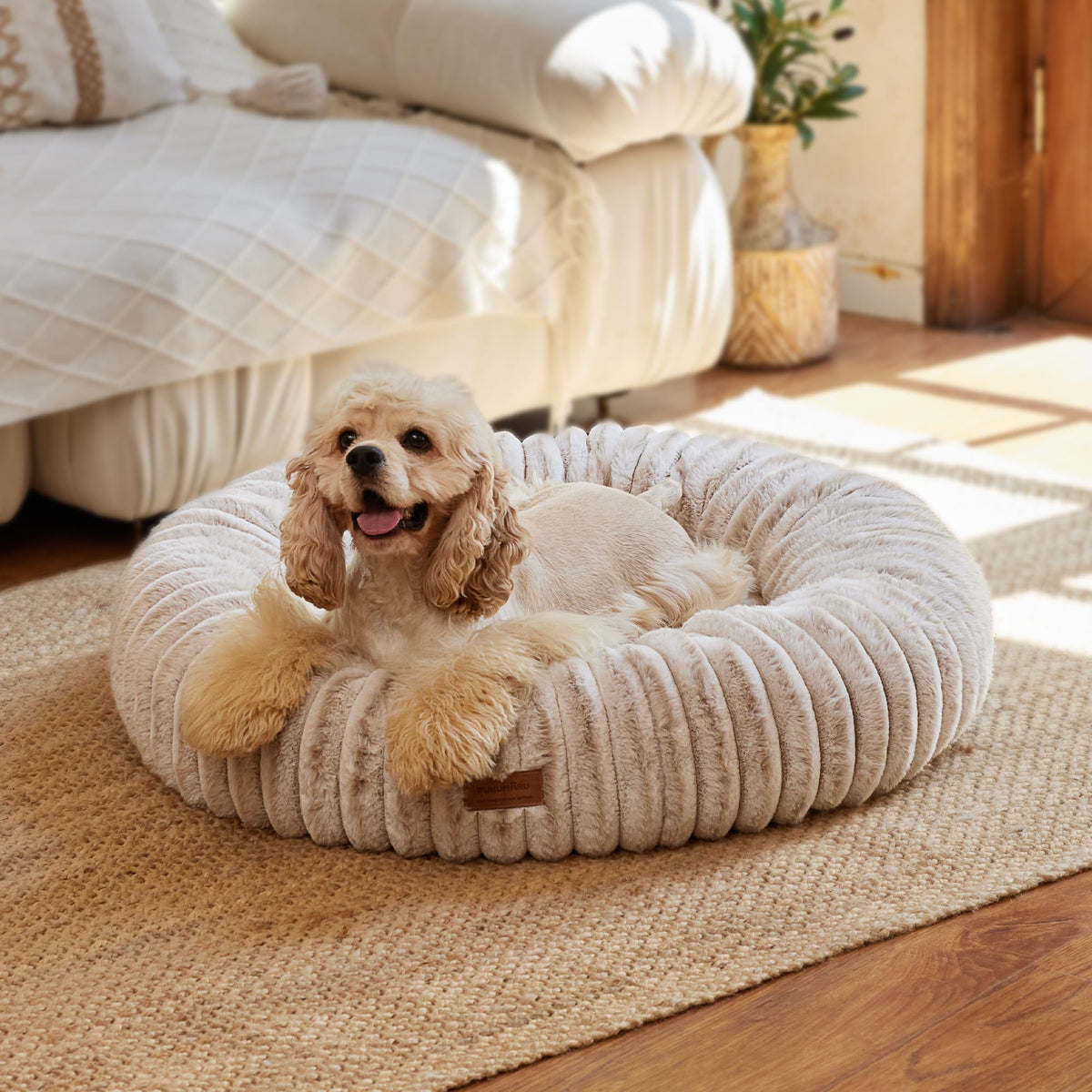 Cama para perro FUKUMARU con diseño donut gradiente para acurrucarse y dormir cómodo