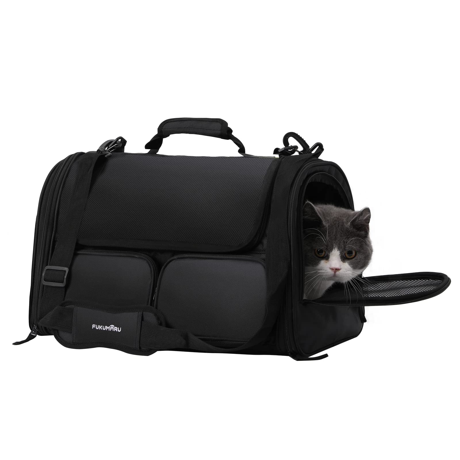 FUKUMARU Carrier Gato color negro, diseño elegante para mascotas pequeñas