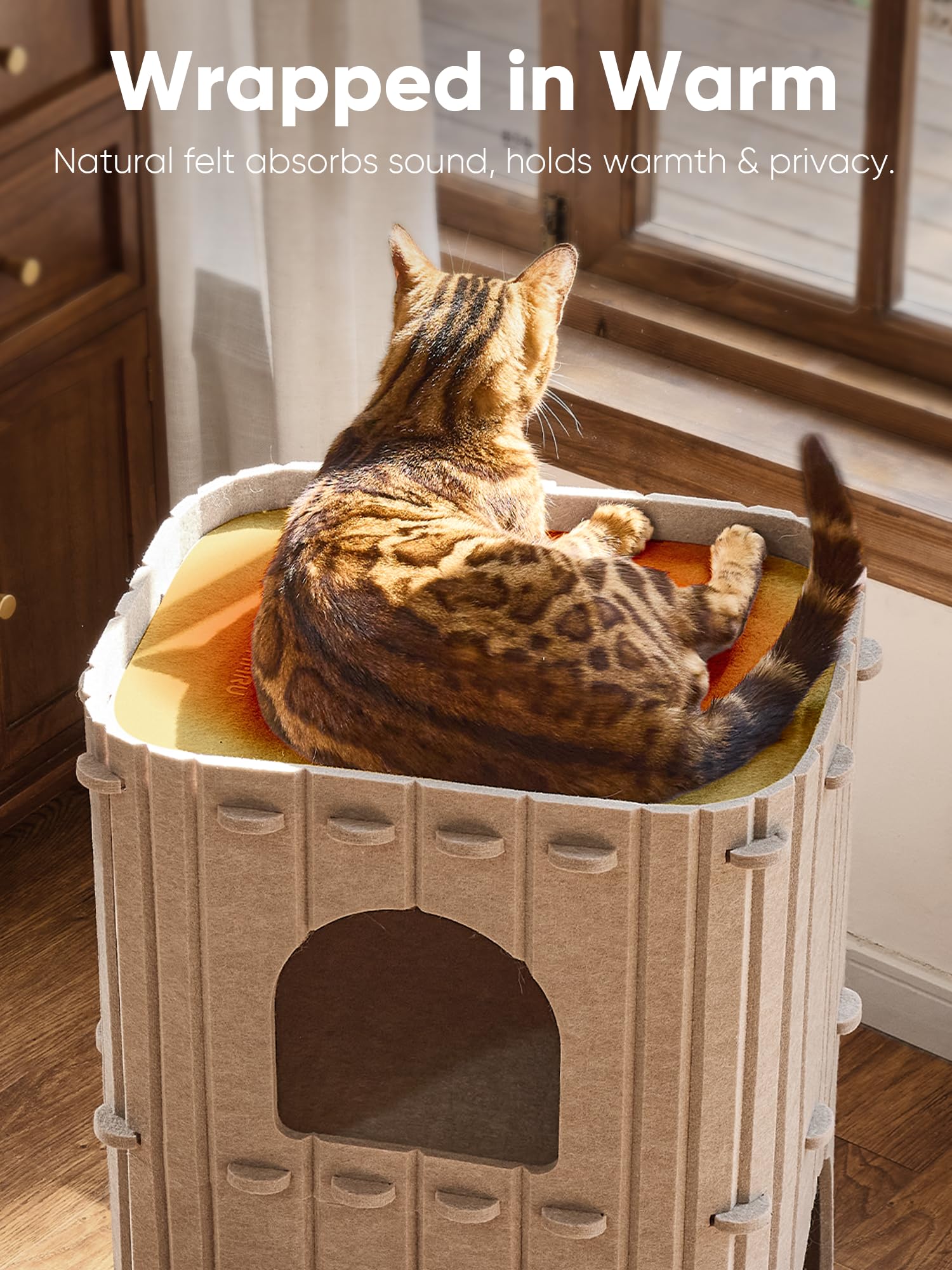 FUKUMARU casa-gato-conforto-termico: fieltro aislante mantiene temperatura agradable.