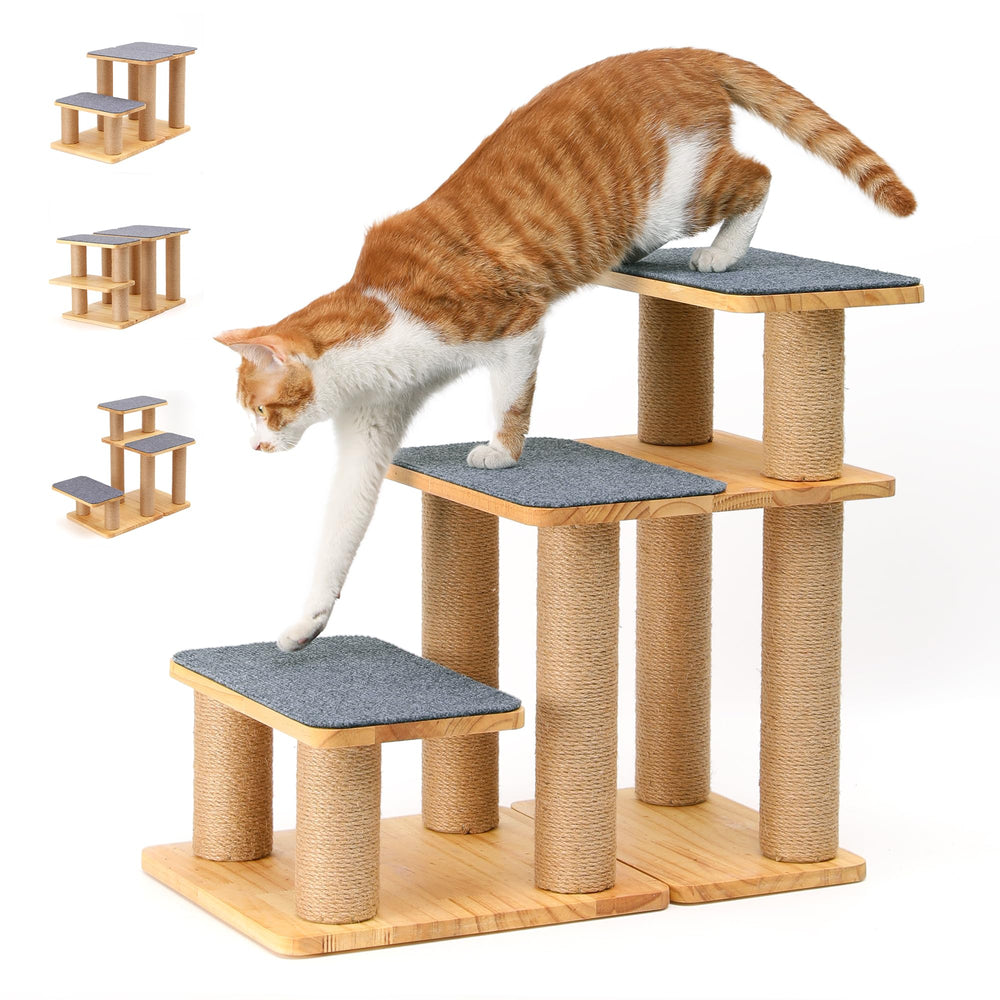 FUKUMARU escaleras para mascotas de pino natural, estabilidad para subir a la cama