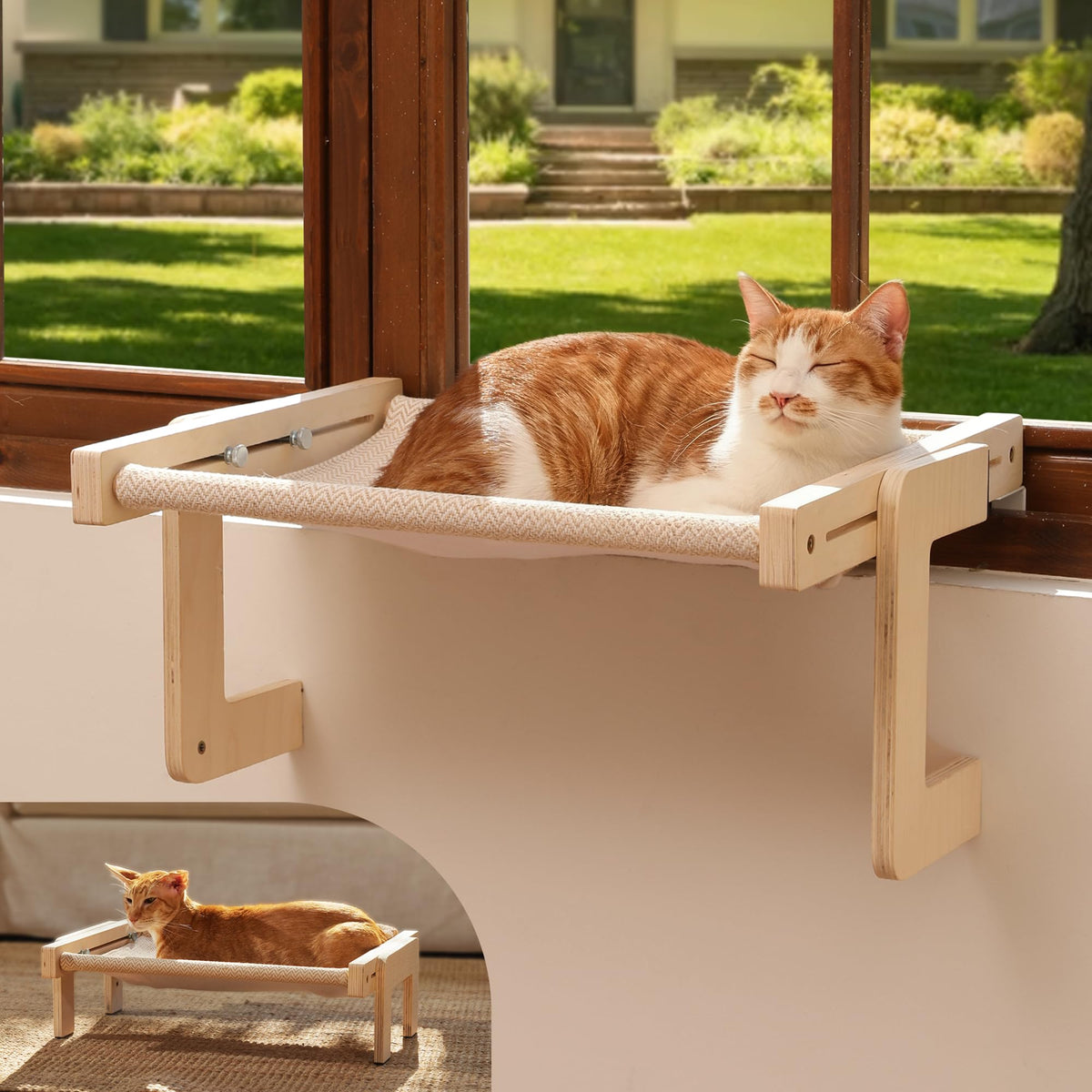 FUKUMARU hamaca-gatos-ventana con tela de lino transpirable para descanso junto a la luz natural