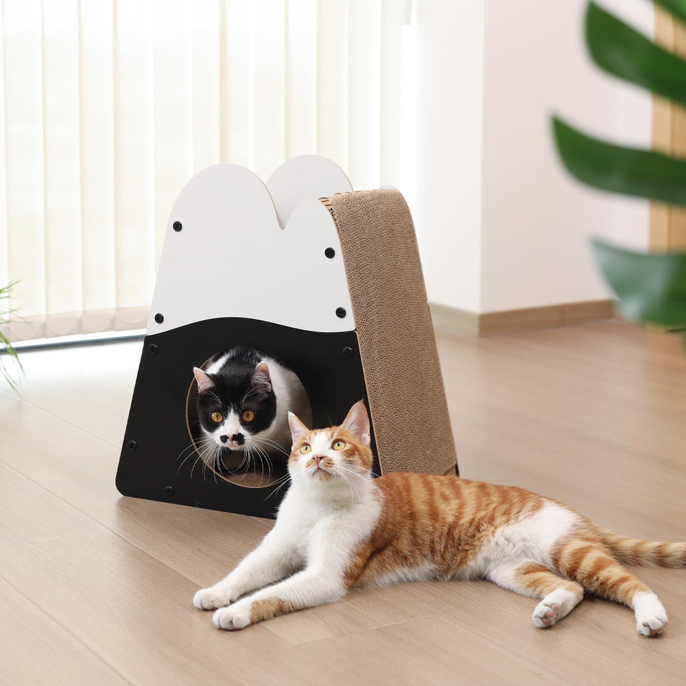 Puerta redonda amplia facilita entrar y salir de la casa de gatos FUKUMARU.