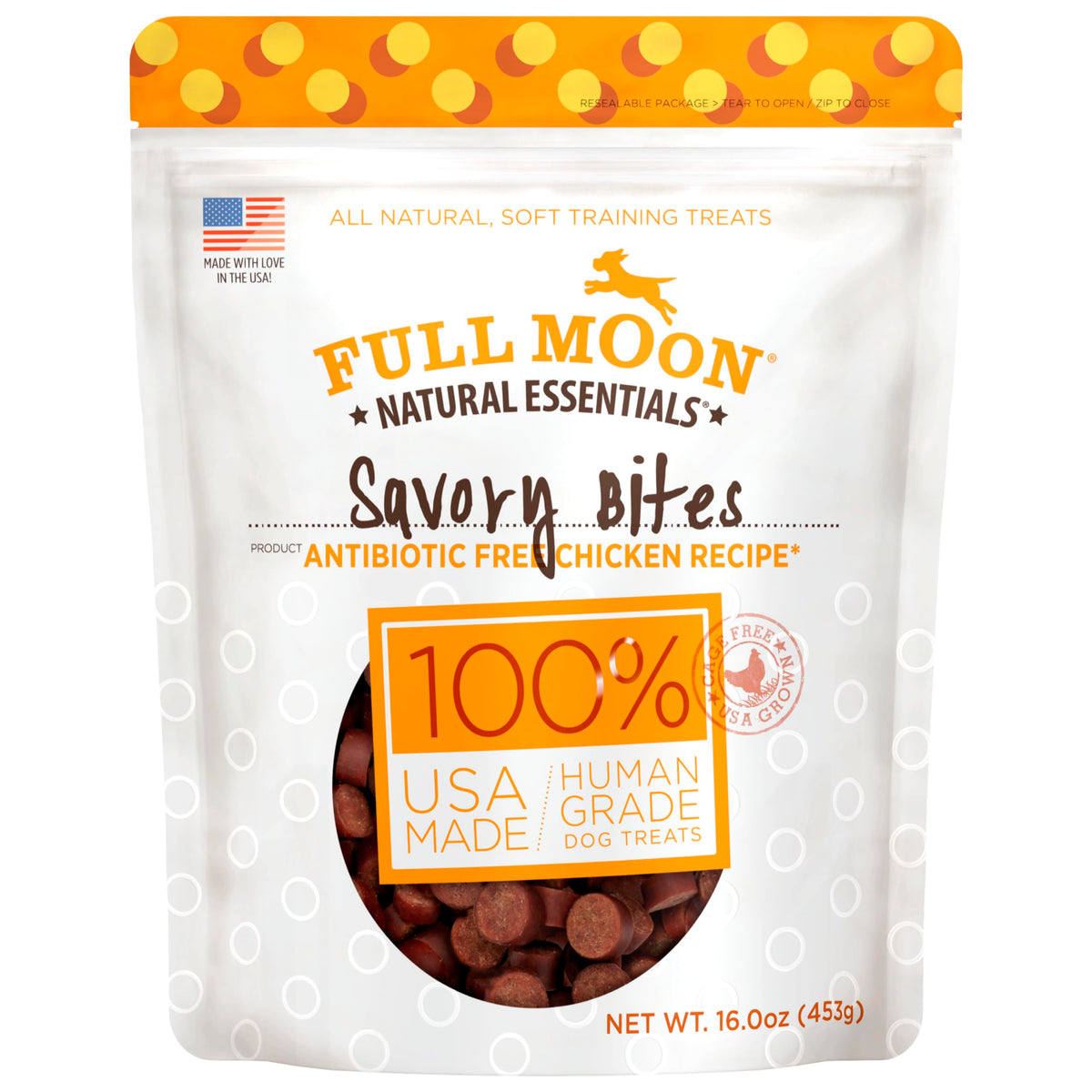 Friandises pour chien Full Moon à base de poulet savoureux, appétit soutenu.