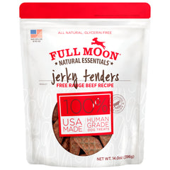 Full Moon Essential Beef Tenders packshot showing premium, human-grade dog treats for rewards.