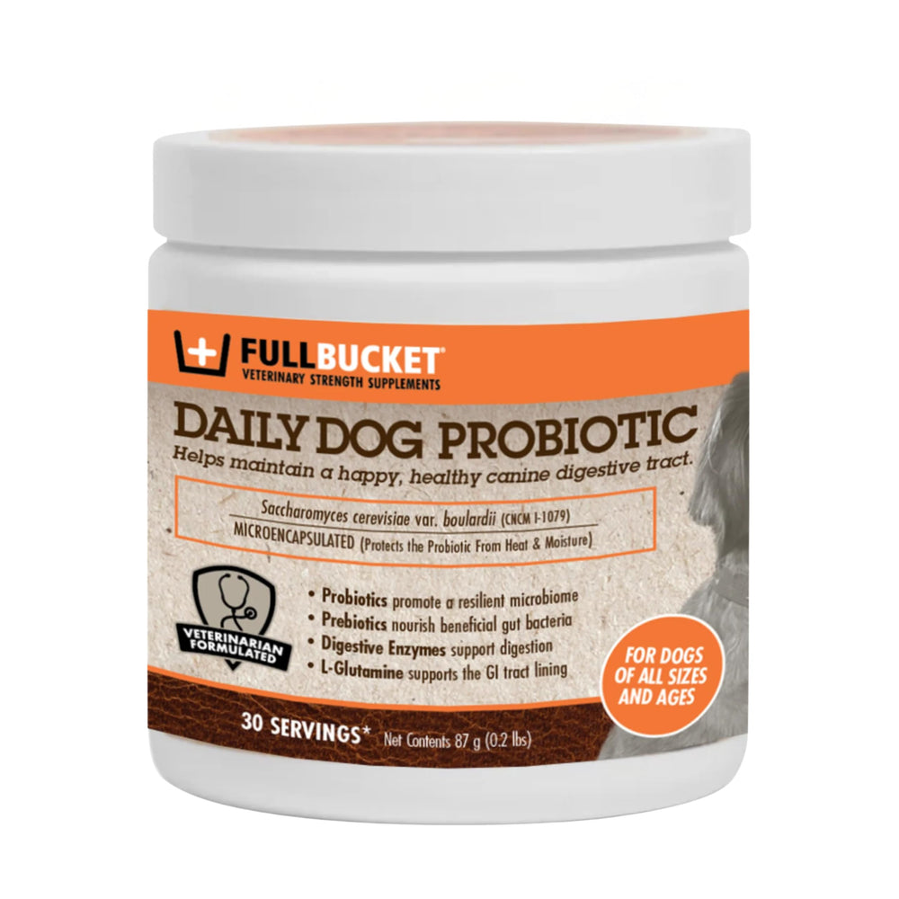 FullBucket Perro Probiotico Paquete Frontal: presentación clara para la salud digestiva.