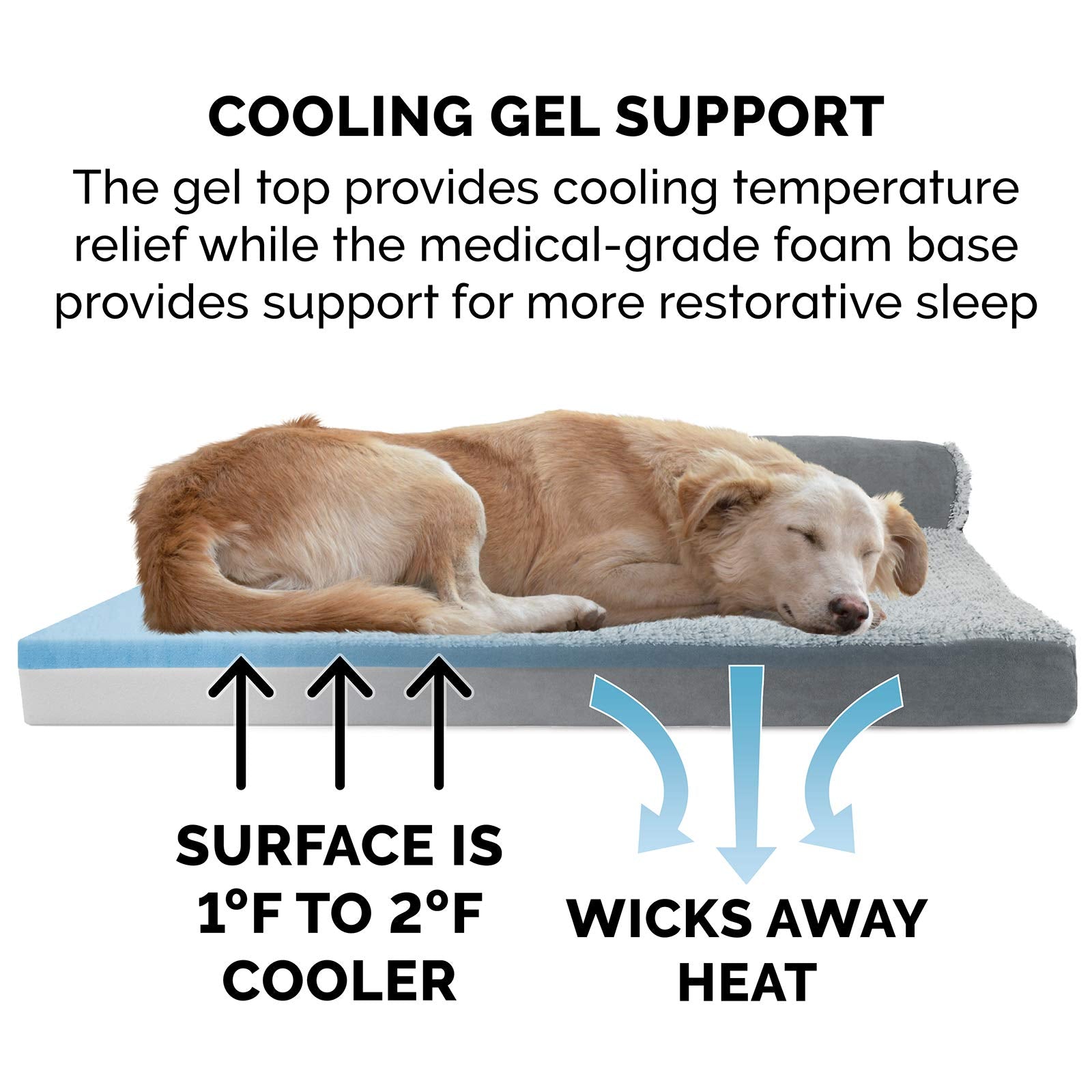 Furhaven cama de gel para perro grande, tacto faux fur suave, descanso reconfortante.