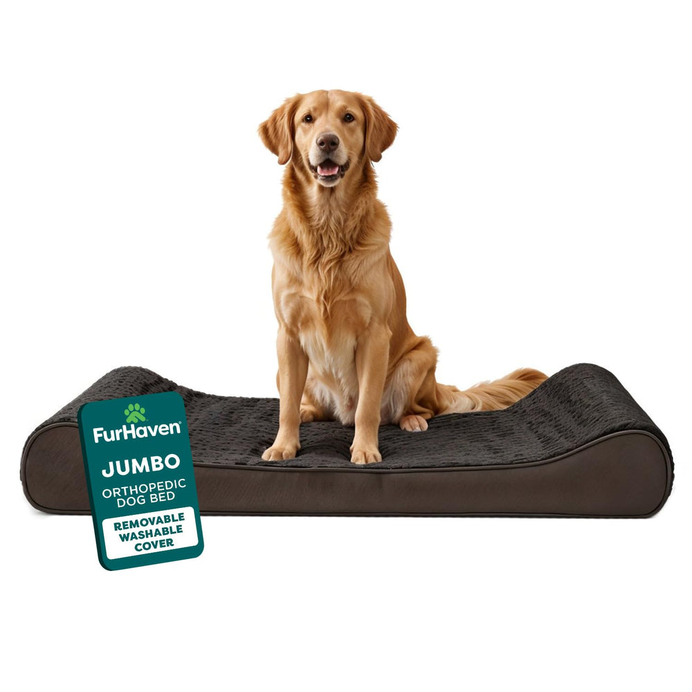 Cama ortopédica FurHaven para perros grandes con funda desmontable, fácil de limpiar.