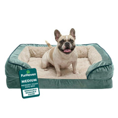 Furhaven cama para perros con espuma memoria, mediana, color verde celadón, descanso cómodo
