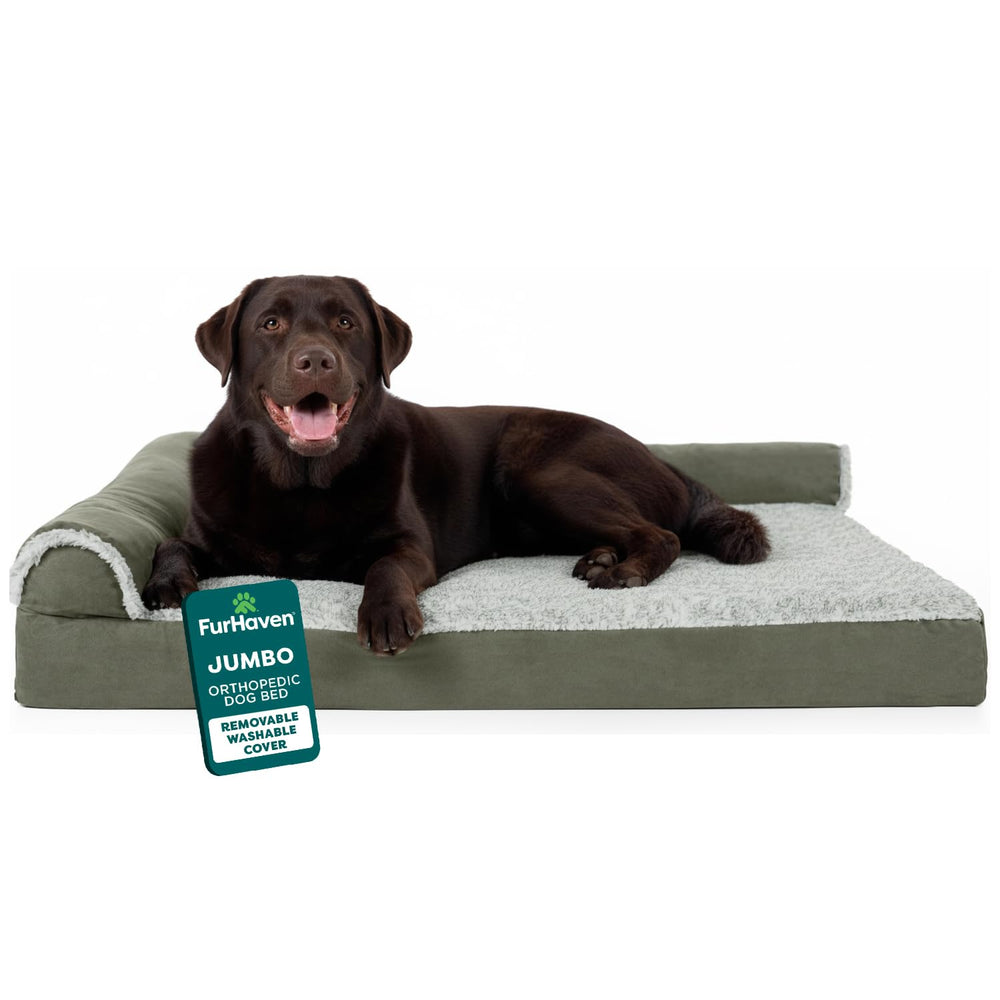 Cama FurHaven ortopédica grande, forma en L para descanso cómodo