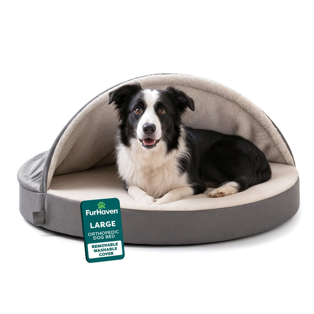 Cama FurHaven ortopédica redonda para perros grandes con soporte de articulaciones