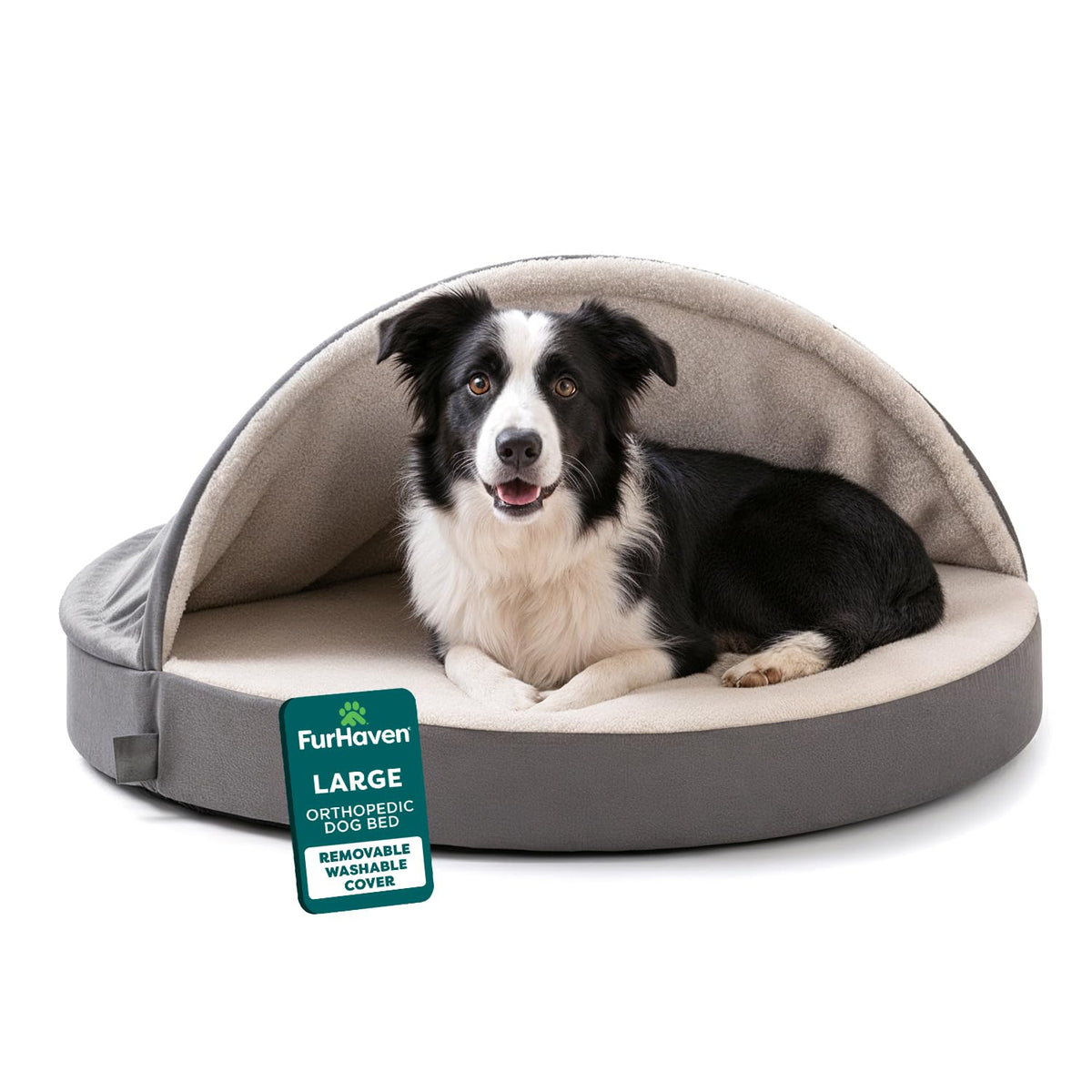 Cama FurHaven ortopédica redonda para perros grandes con soporte de articulaciones