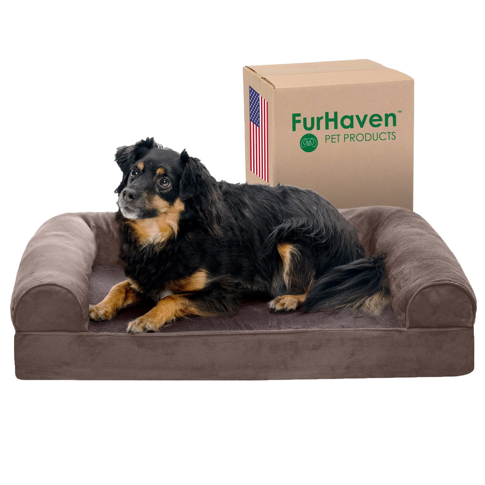 Cama Furhaven para perros ortopédica en estilo sofá con felpa suave